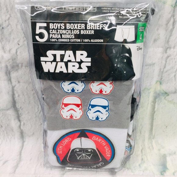 Disney Star Wars Boys Boxer Briefs Size 4  Stormtroopers Darth Vader 5 Pairs - Picture 1 of 5